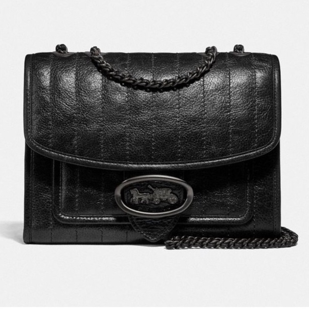 Coach Melody Black Quilted Leather Shoulder Bag with Chain Strap